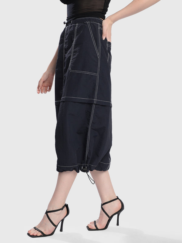 Women Navy Contrast Stitch Midi Skirt