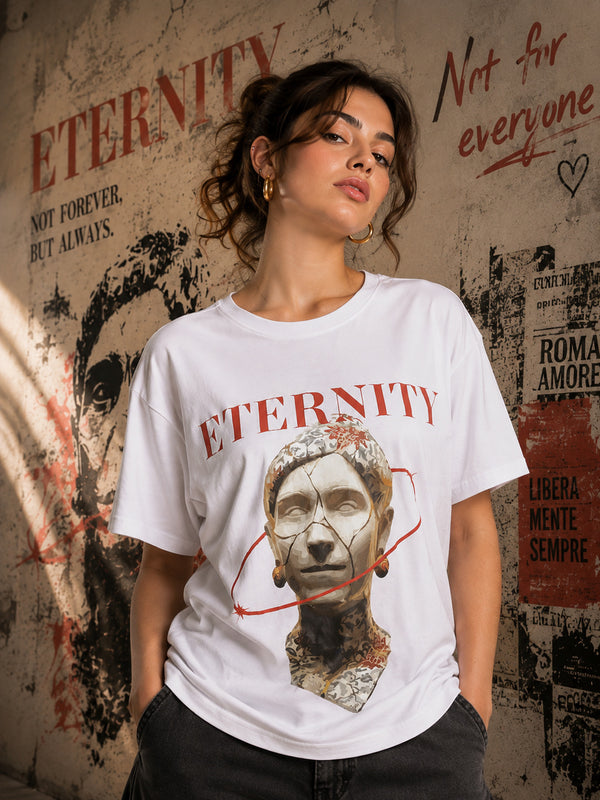 Women White  Graphic Oversized Fit T-Shirt