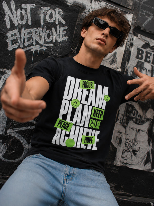 Men Black Typography Print T shirt