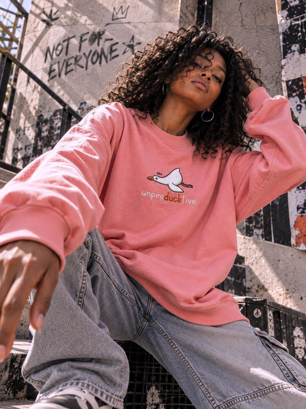 Women Rose Pink Oversized Embroidered Sweatshirt