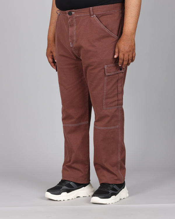 Men Brown Contast Stitch Cargo Trouser