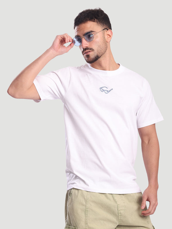 Men White Graphic Embroidered T Shirt