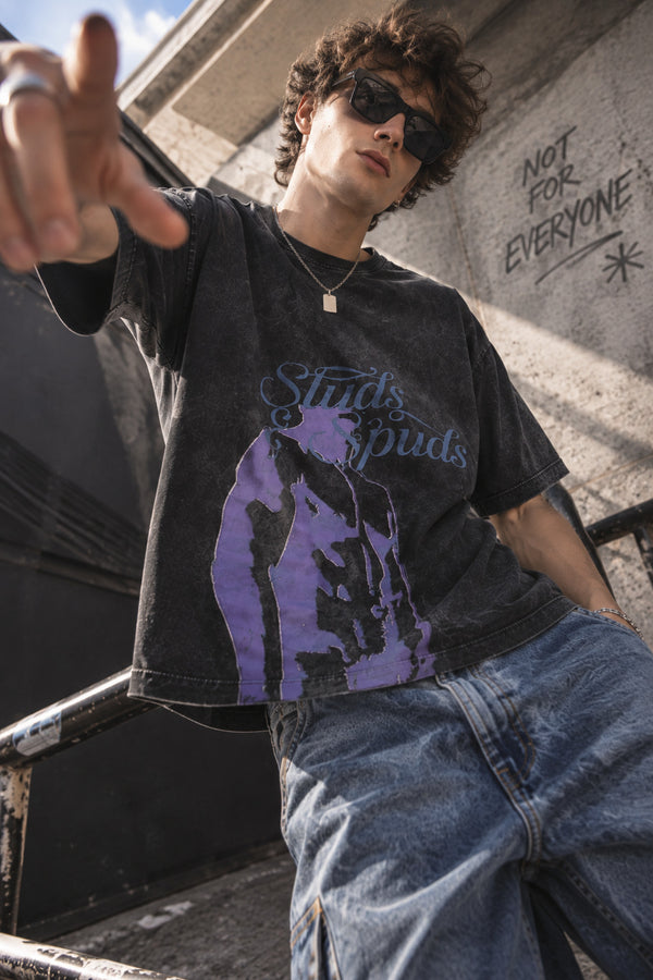 Men Black Printed Oversized T-Shirt