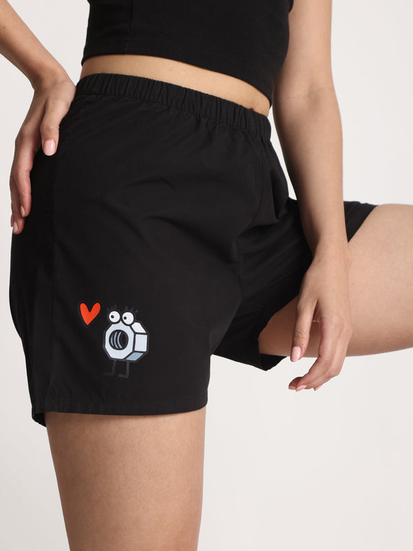 Women Solid Mid-Rise Relaxed Fit Graphic Lounge Boxer Shorts