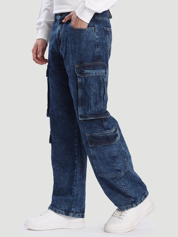 Men Blue Baggy fit 8 Pocket denim Jeans