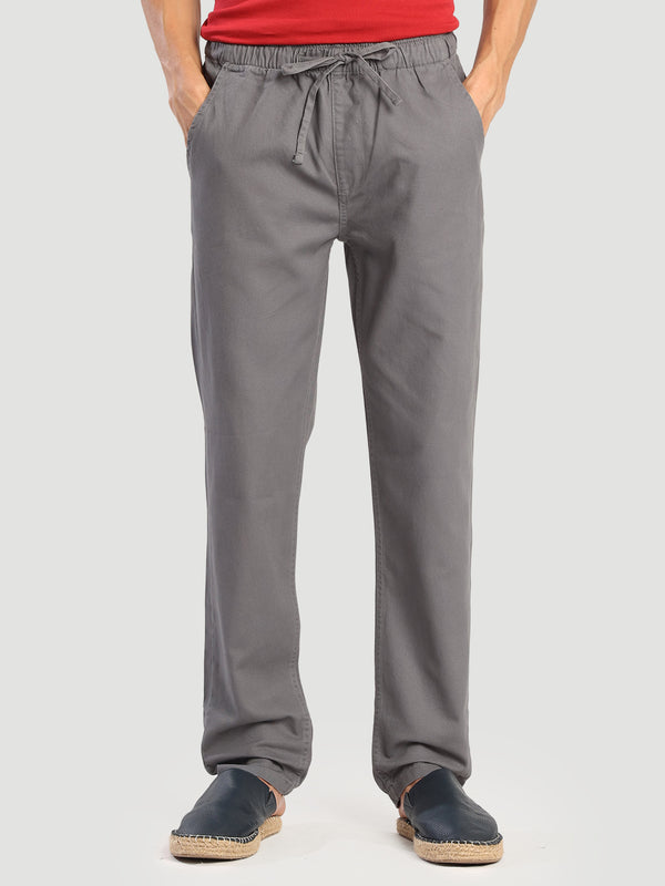 Men Regular Fit Adjustable Waist Grey Casual Trouser