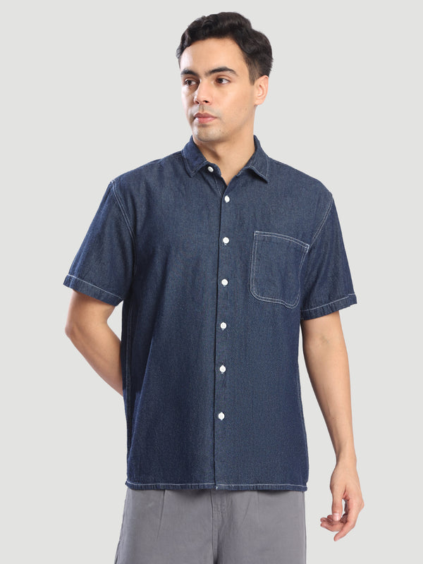 Mens contrast stitch denim shirt half sleeve
