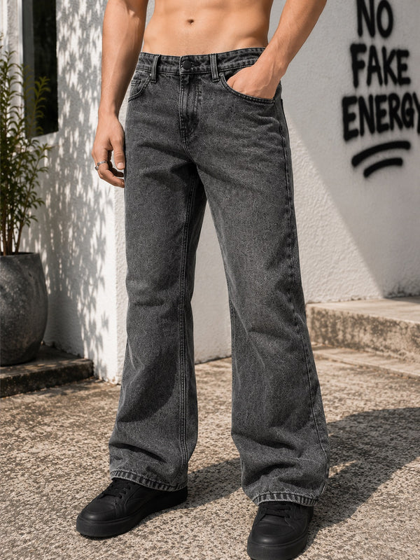 Men Grey Bootcut Heavy Washed Jeans