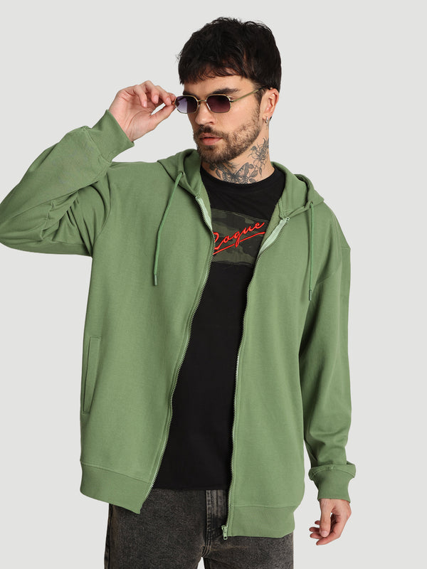 Men Relaxed front zipper Graphic print Olive hoodie