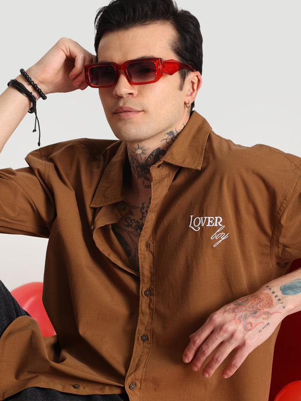 Men Oversized Fit Solid Spread Collar Pure Cotton Graphic Casual Shirt