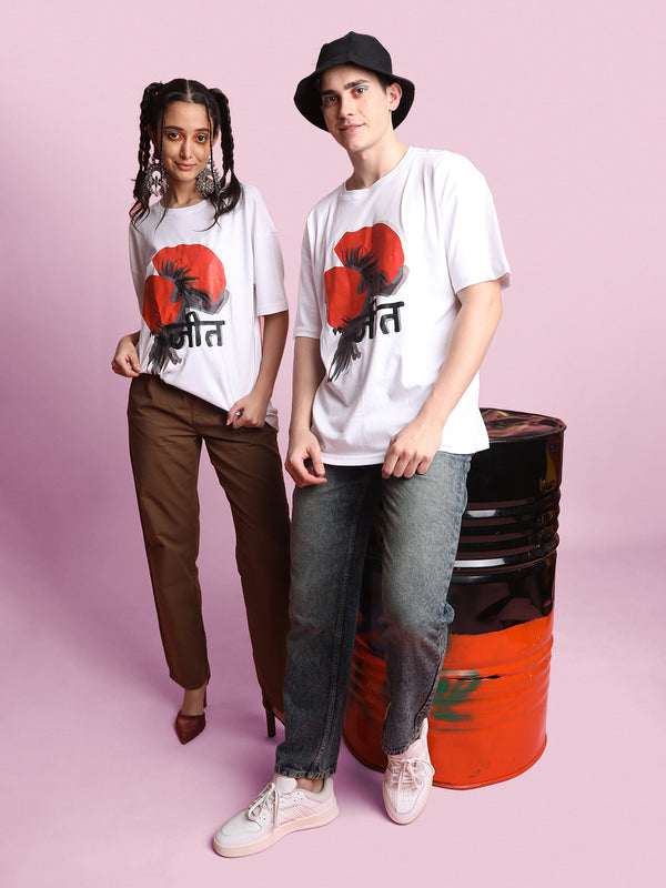 Men White Graphic Printed Oversized Fit T-Shirt