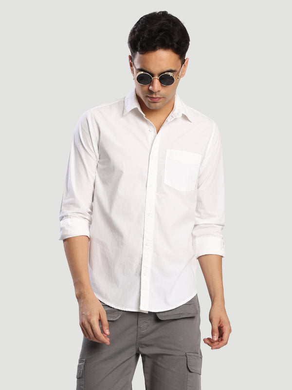 Men White Regular fit Casual shirt with brand Embroidery