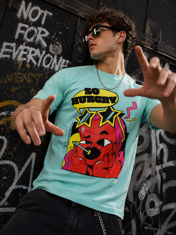 Men Blue Graphic Print T shirt