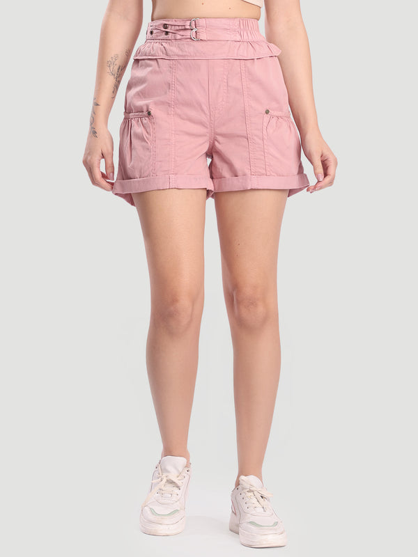 Womens Relaxed Shorts with frilled waist band and Straps