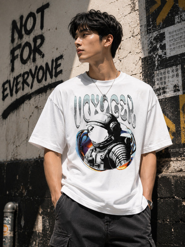 Men White Graphic Print Oversize T Shirt
