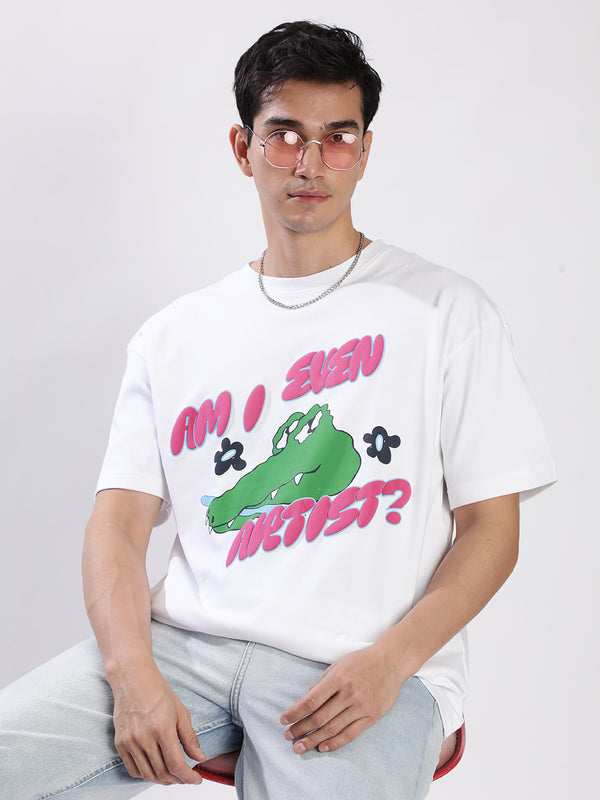 Mens White Graphic Print Oversized T-shirt