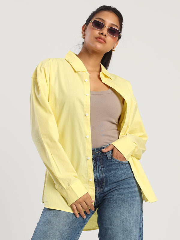 Women oversize drop shoulder yellow casual shirt