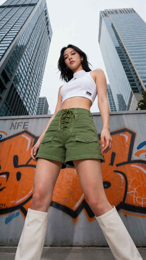 Womens Relaxed Olive Shorts