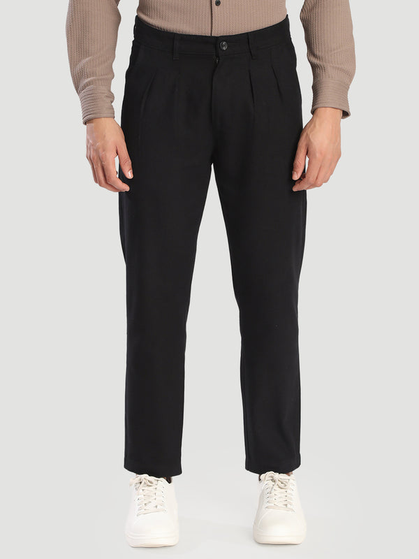 Men Regualr Fit Pleated Casual Trouser
