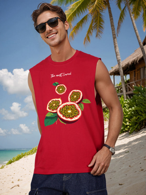 Men Maroon Graphic Print Relax Fit Sleeveless T Shirt