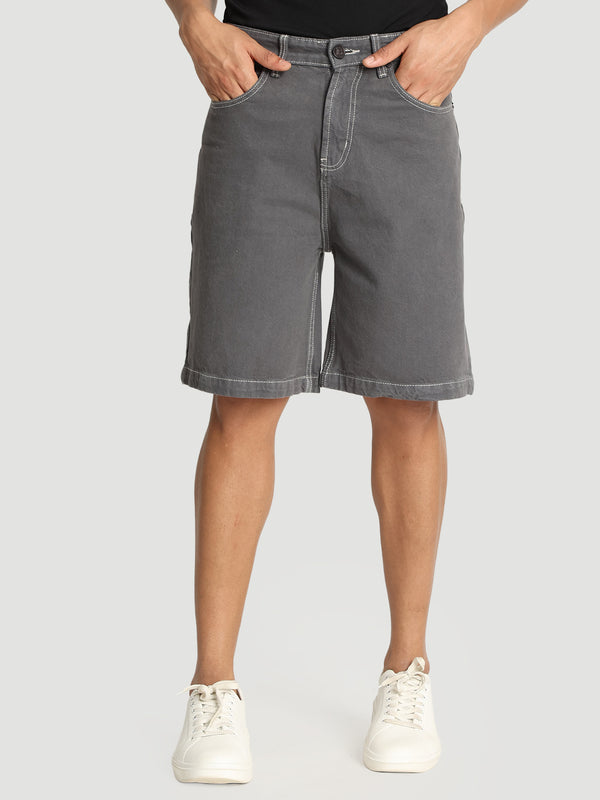 Men Grey Relaxed Denim Shorts