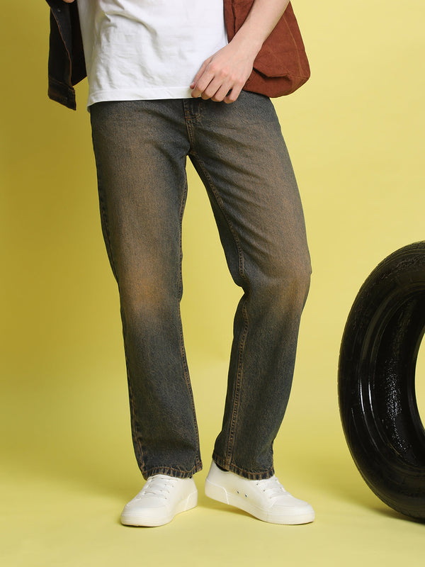Men Straight Heavy Washed Tinted Jeans