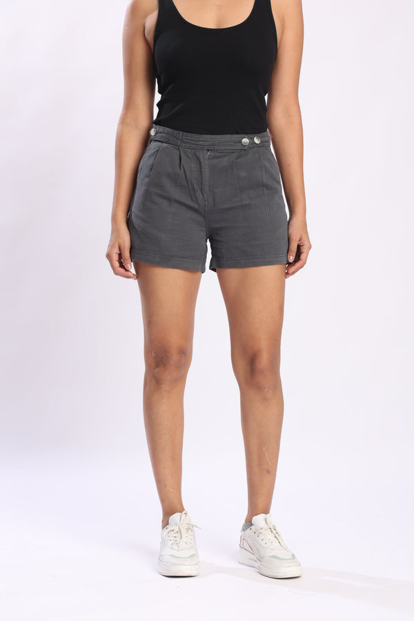 Women Dark Grey Pleated Stretchable Shorts