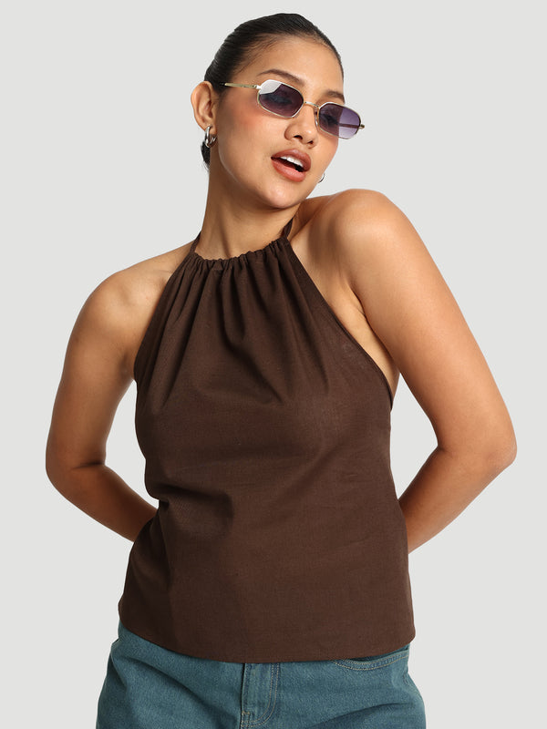 Women Halter neck tie up pink adjustable top