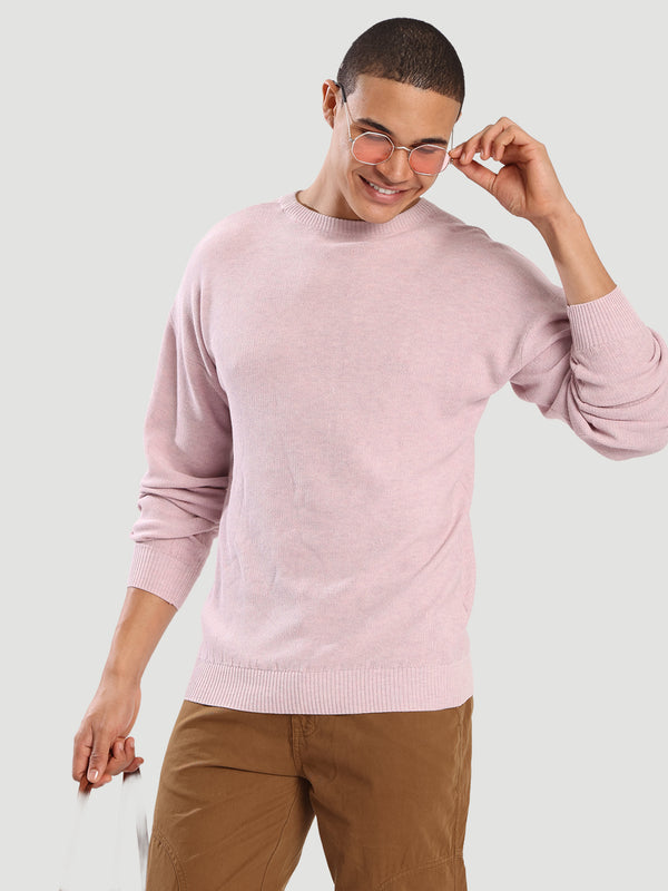 Men regular fit Pink knitted Sweater