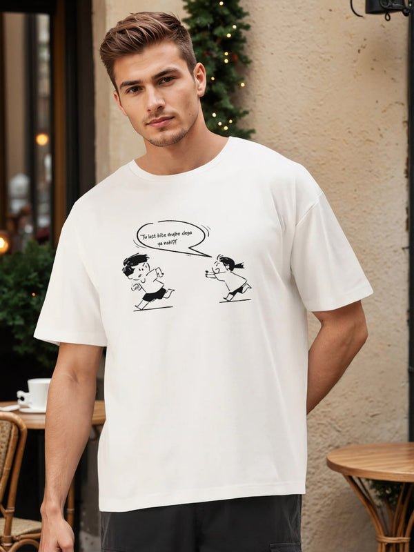 Men White Graphic Print Oversize T Shirt