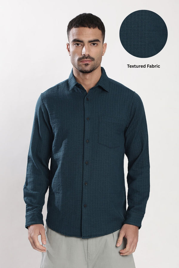 Men Teal Textured Regular Fit  Shirt