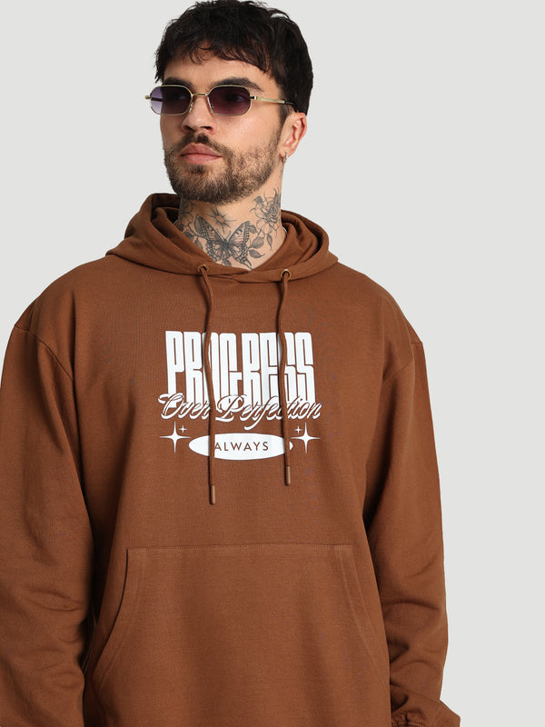Men Relax fit kangaroo pocket Graphic printed Brown hoodie