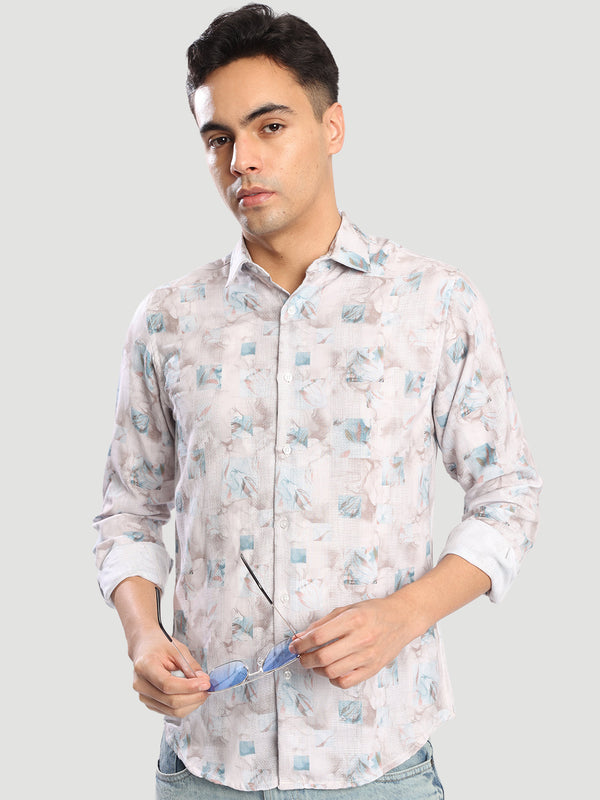 Mens printed textured Regular fit casual Shirt
