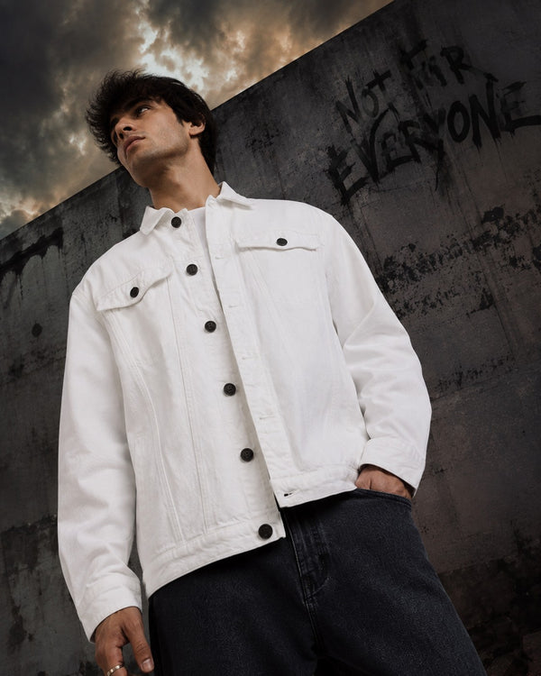 Unisex Mood Switch Relaxed Denim Jacket with Swappable Soild Patch