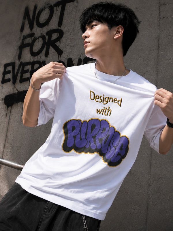 Mens White Typography Printed T-Shirt