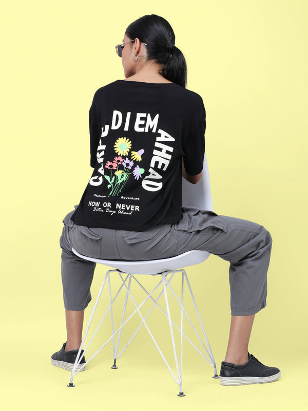 Women Pure Cotton Graphic Oversized T-Shirt
