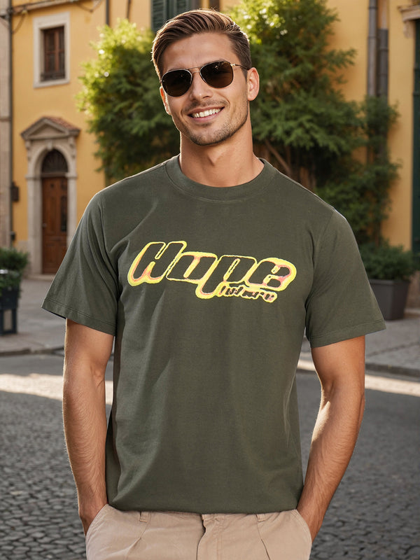 Men Green Typography Print Cotton T Shirt