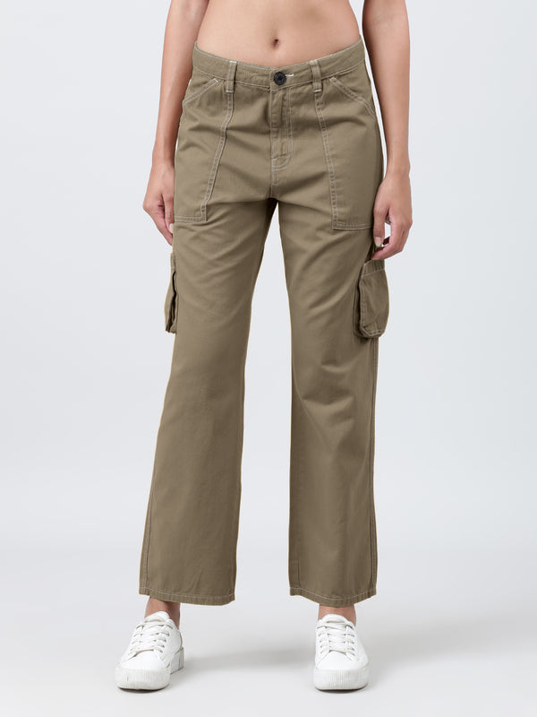 Women Seneca Rock Straight Fit Solid Carpenter Style Cargo Trousers