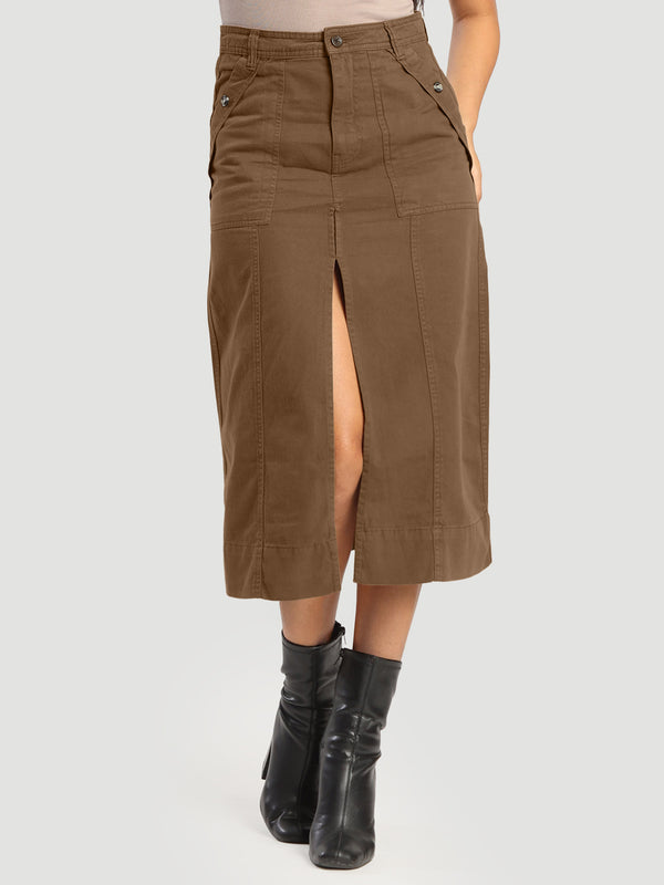 Women Brown regular fit Skirt with Front Slit