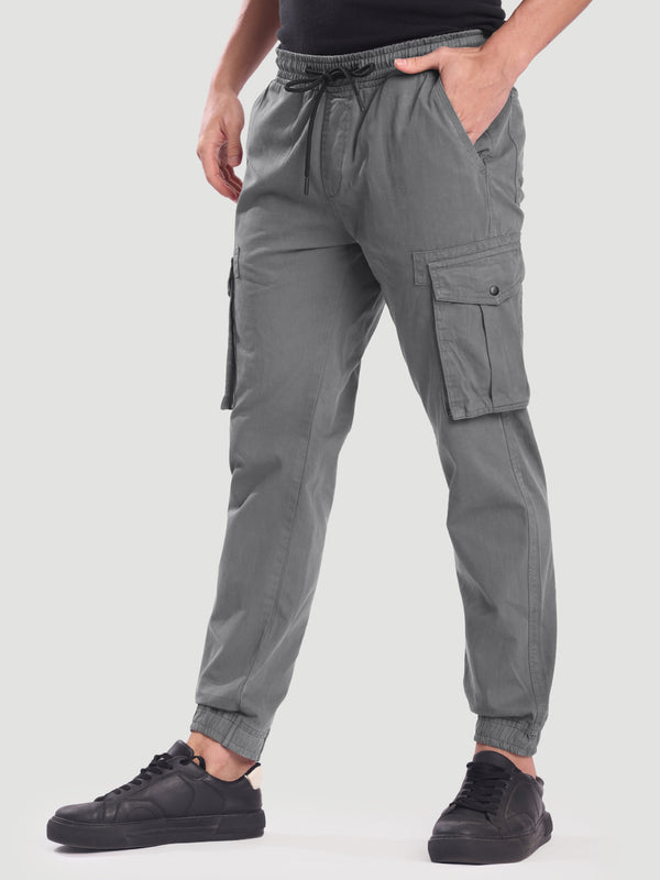 Men Solid Grey regular Fit Cargo Joggers