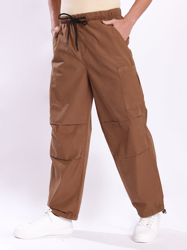 Men Brown Parachute Fit Cargo Trousers