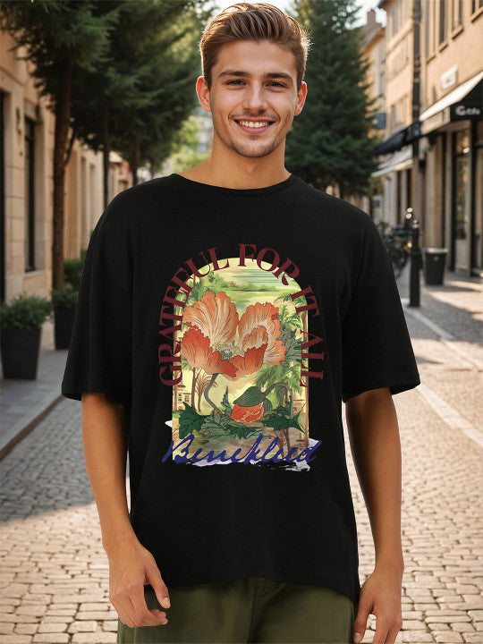 Men Floral Printed Round Neck Pure Cotton Oversized T-shirt