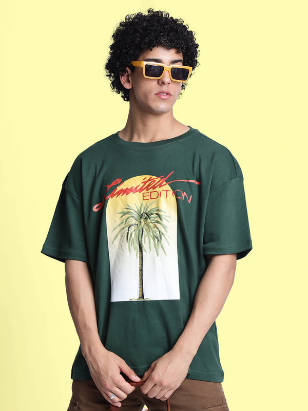Men Green Graphic Print Oversize T Shirt