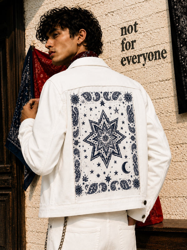 Unisex Mood Switch Relaxed Denim Jacket with Swappable Graphic Patch