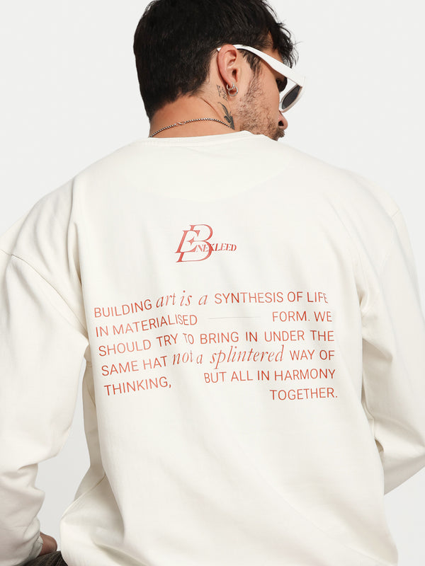 Men Crew Neck Drop Shoulder Graphic printed Off White Sweatshirt