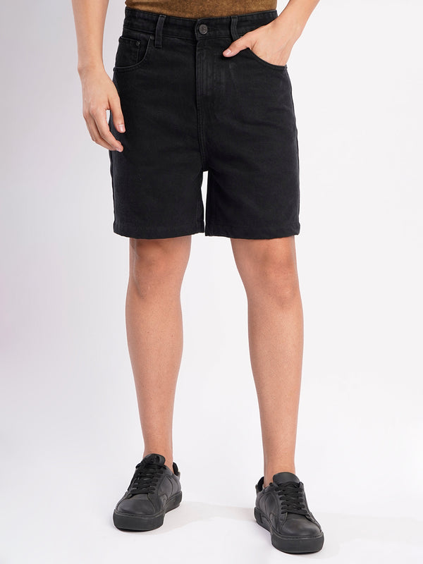 Men Charcoal Black Regular Fit Denim Short