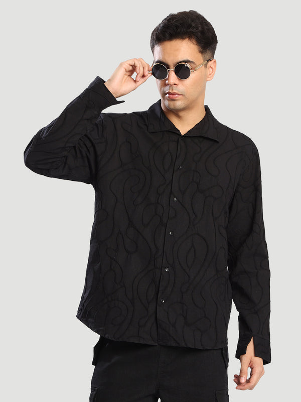 Men textured Black relaxed casual shirt