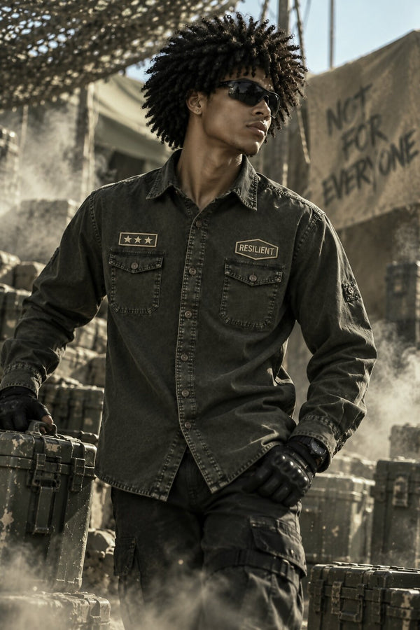 Men Sulphur Washed Regular Badge Casual Shirt