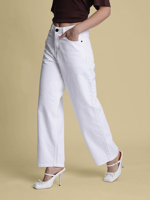 Women White Baggy Fit Jeans