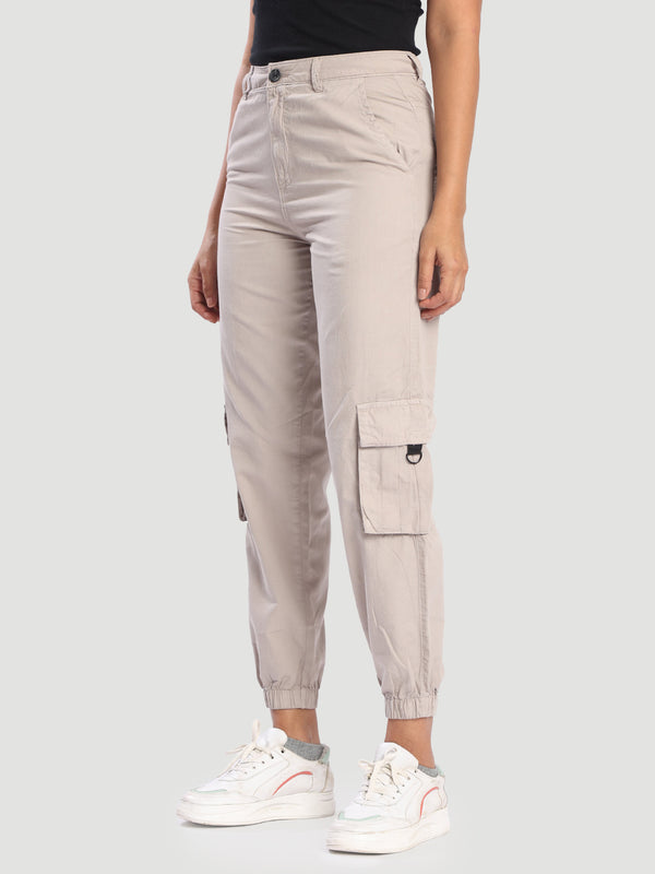 Women Grey Cargo Joggers with Flap Pockets